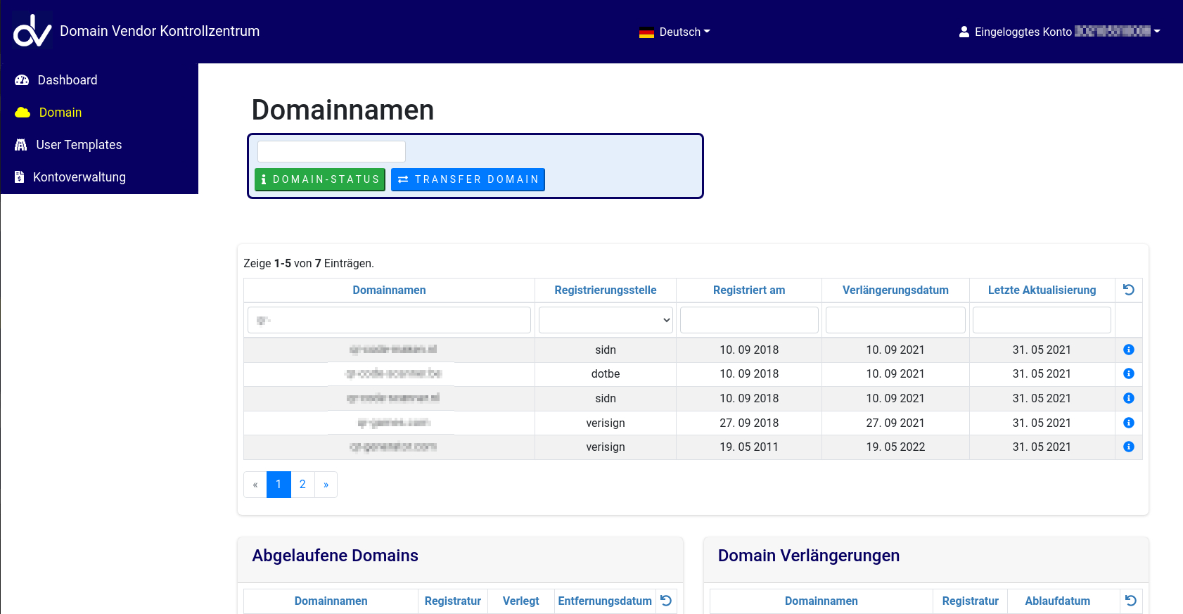 Customer Domain Menu